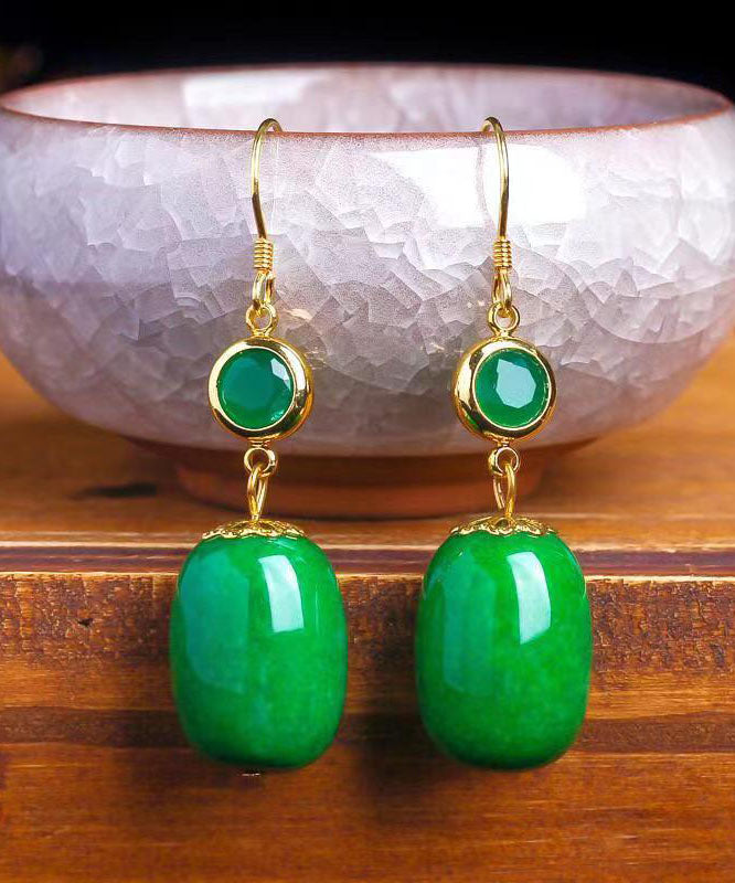 Art Green 14K Gold Dry Green Jade Drop Earrings Ada Fashion