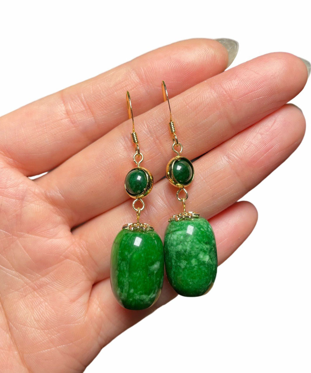 Art Green 14K Gold Dry Green Jade Drop Earrings Ada Fashion