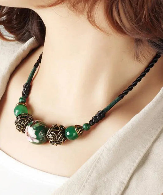 Art Green Agate Malachite Cloisonne Gratuated Bead Necklace Ada Fashion