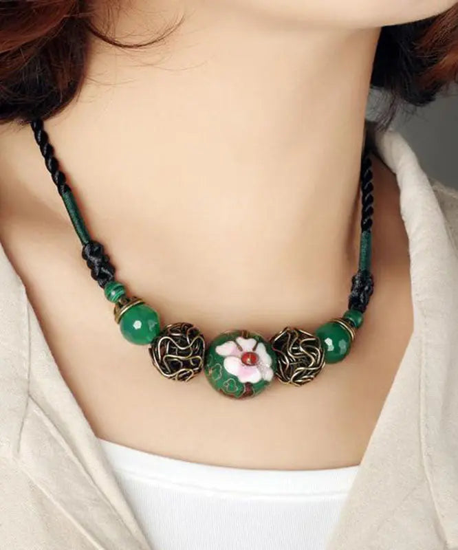 Art Green Agate Malachite Cloisonne Gratuated Bead Necklace Ada Fashion