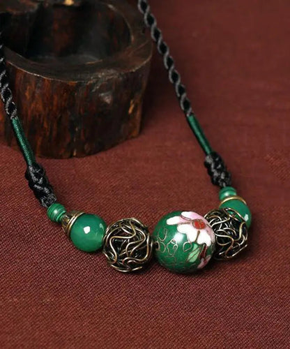 Art Green Agate Malachite Cloisonne Gratuated Bead Necklace Ada Fashion