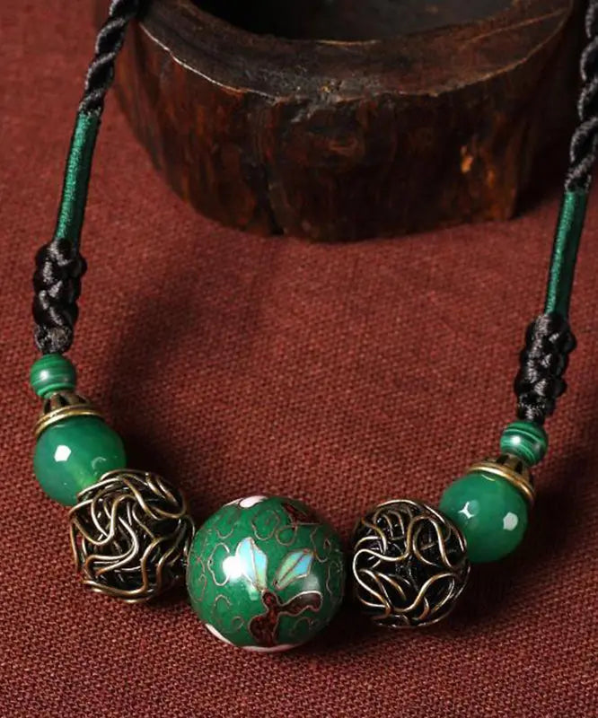 Art Green Agate Malachite Cloisonne Gratuated Bead Necklace Ada Fashion