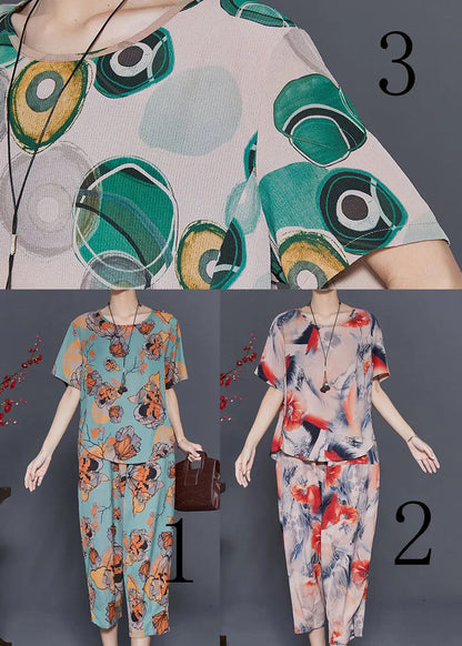 Art Green Butterfly Print Linen Two Piece Set Women Clothing Summer Ada Fashion