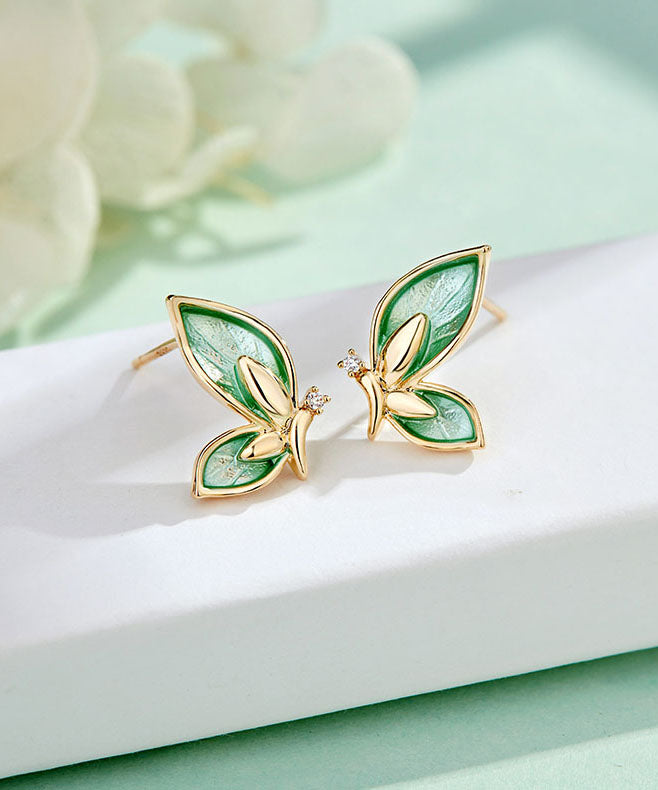 Art Green Butterfly Silver Crystal Zircon Stud Earrings Ada Fashion