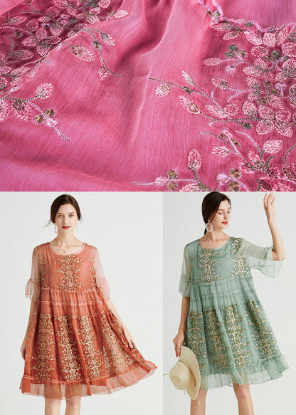 Embroideried O-Neck Loose Chiffon Dress - fabuloryshop