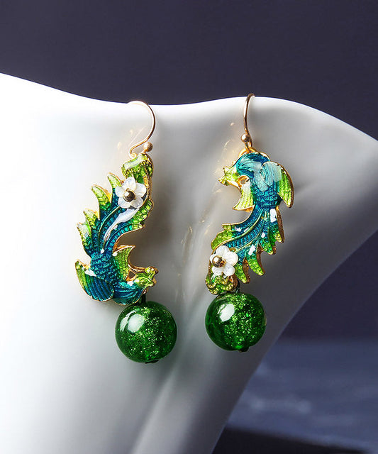 Art Green Overgild Cloisonne Clolured Glaze Shell Flower Drop Earrings LY2319