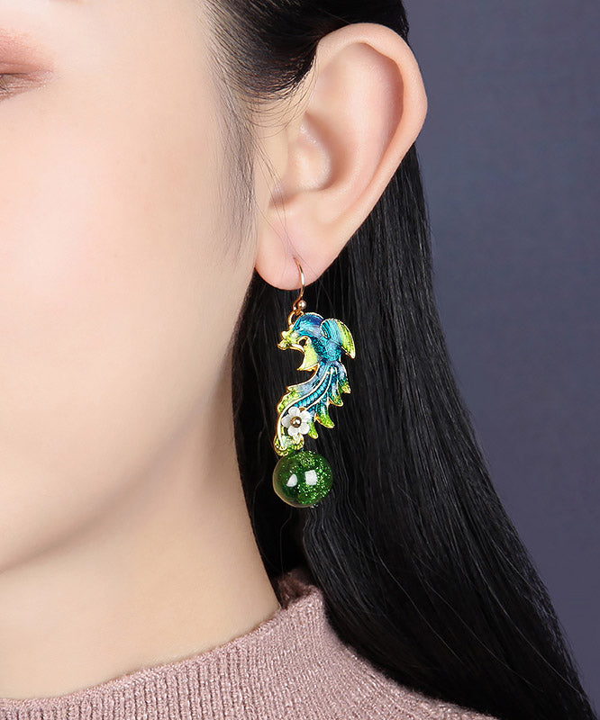 Art Green Overgild Cloisonne Clolured Glaze Shell Flower Drop Earrings LY2319 - fabuloryshop