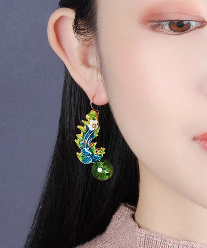 Art Green Overgild Cloisonne Clolured Glaze Shell Flower Drop Earrings LY2319 - fabuloryshop