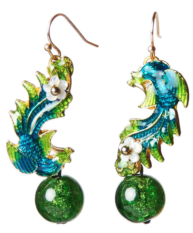 Art Green Overgild Cloisonne Clolured Glaze Shell Flower Drop Earrings LY2319 - fabuloryshop