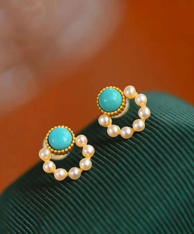 Art Green Overgild Pearl Turquoise Hoop Earrings Ada Fashion