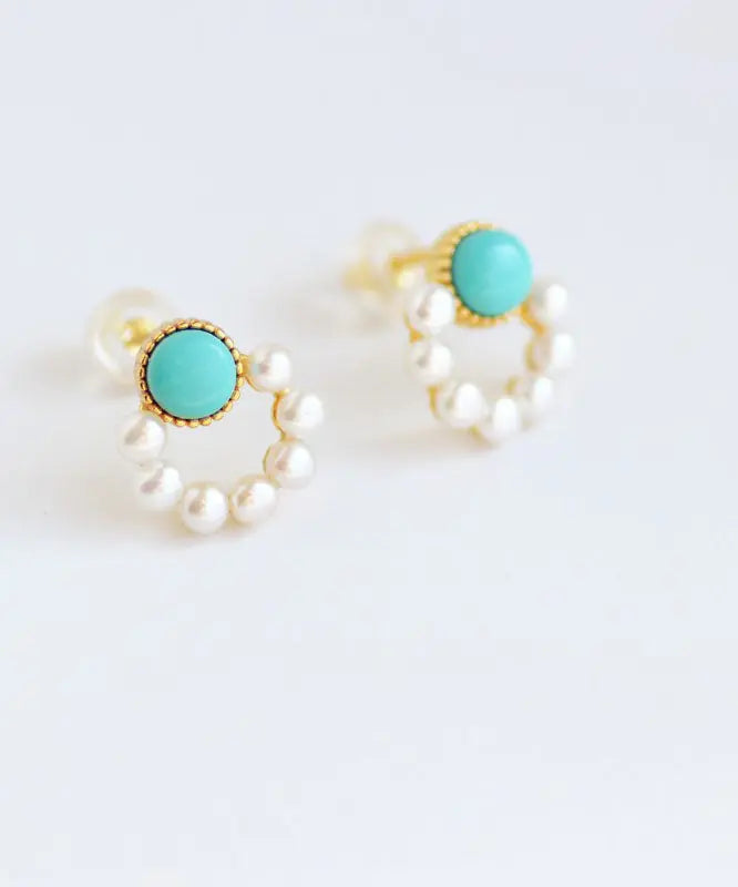 Art Green Overgild Pearl Turquoise Hoop Earrings Ada Fashion