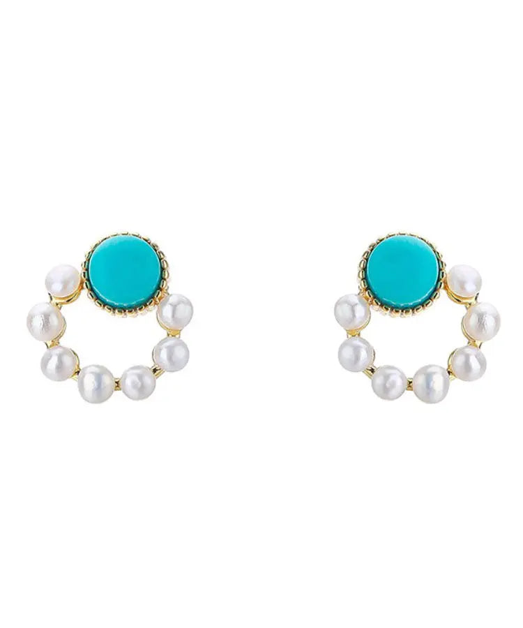 Art Green Overgild Pearl Turquoise Hoop Earrings Ada Fashion