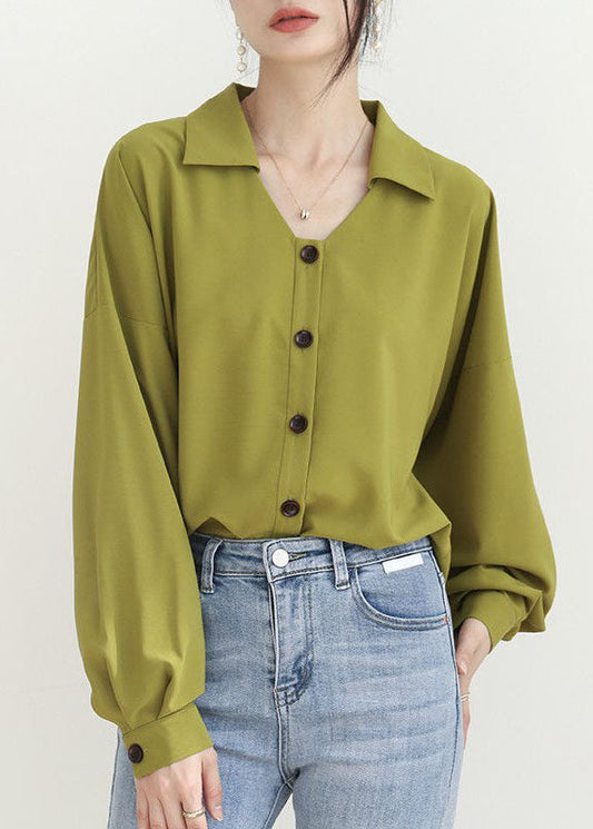 Art Green Peter Pan Collar Wrinkled Patchwork Chiffon Shirt Spring LY0078 - fabuloryshop