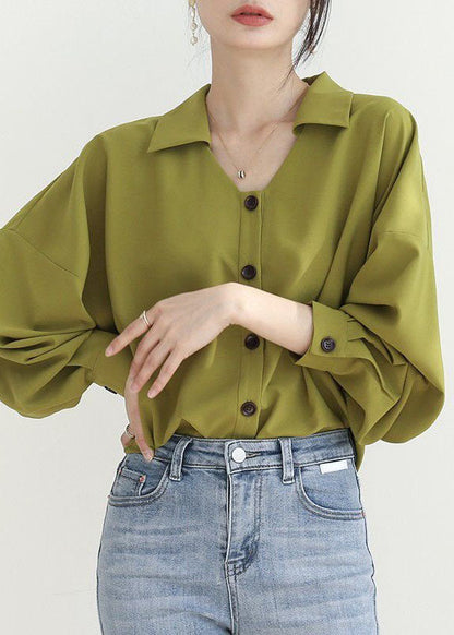 Art Green Peter Pan Collar Wrinkled Patchwork Chiffon Shirt Spring LY0078 - fabuloryshop