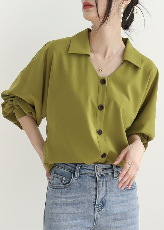 Art Green Peter Pan Collar Wrinkled Patchwork Chiffon Shirt Spring LY0078 - fabuloryshop