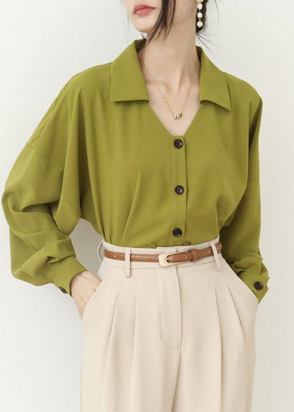 Art Green Peter Pan Collar Wrinkled Patchwork Chiffon Shirt Spring LY0078 - fabuloryshop