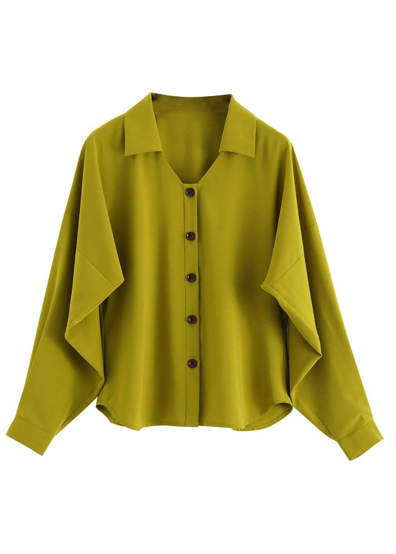 Art Green Peter Pan Collar Wrinkled Patchwork Chiffon Shirt Spring LY0078 - fabuloryshop