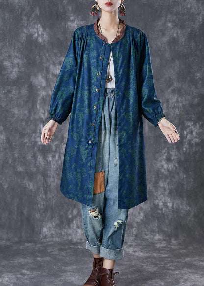 Art Green Ruffled Print Linen Shirt Dresses Fall Ada Fashion