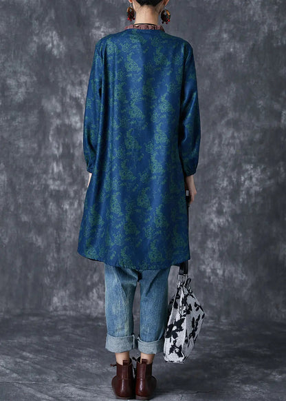 Art Green Ruffled Print Linen Shirt Dresses Fall Ada Fashion