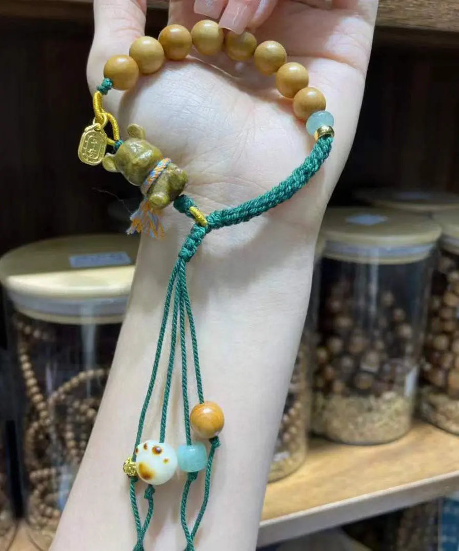 Art Green Sandalwood Bear Charm Bracelet Ada Fashion