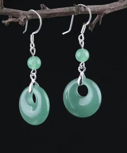 Art Green Sterling Silver Jade Safety Buckle Drop Earrings Ada Fashion