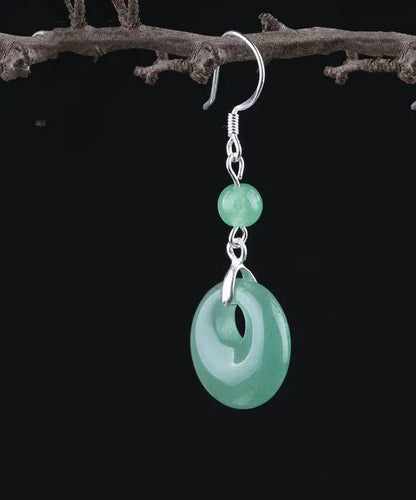 Art Green Sterling Silver Jade Safety Buckle Drop Earrings Ada Fashion