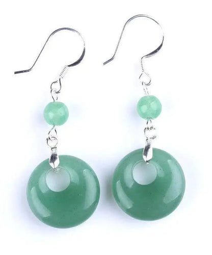 Art Green Sterling Silver Jade Safety Buckle Drop Earrings Ada Fashion