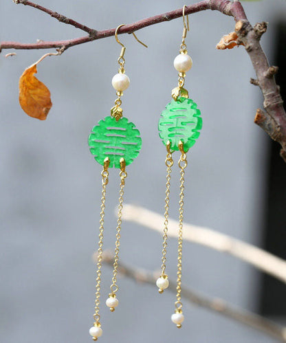 Art Green Sterling Silver Overgild Dry Green Pearl Jade Drop Earrings TW1037 - fabuloryshop