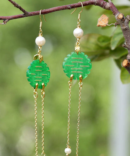 Art Green Sterling Silver Overgild Dry Green Pearl Jade Drop Earrings TW1037 - fabuloryshop