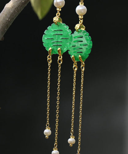 Art Green Sterling Silver Overgild Dry Green Pearl Jade Drop Earrings TW1037 - fabuloryshop