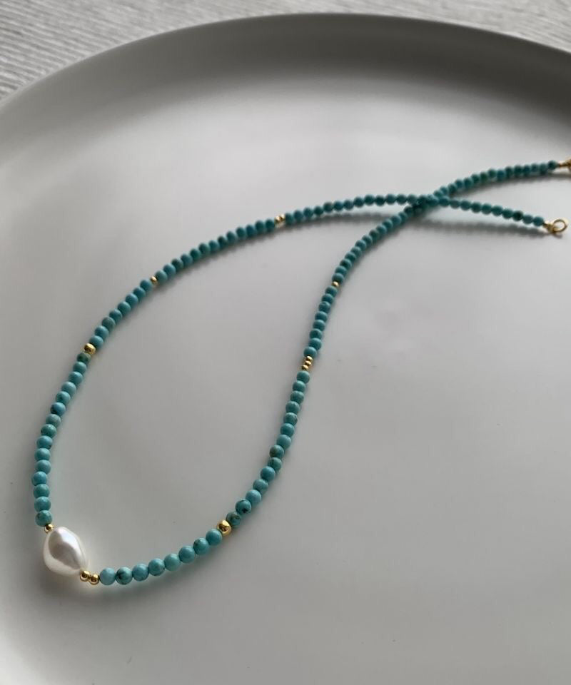 Art Green Sterling Silver Overgild Turquoise Pearl Necklace Ada Fashion