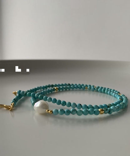 Art Green Sterling Silver Overgild Turquoise Pearl Necklace Ada Fashion