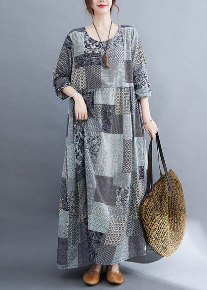 Art Grey Oversized Plaid Exra Large Hem Cotton Holiday Dress Spring LY2384 - fabuloryshop