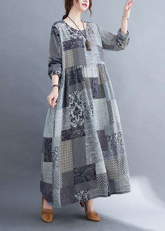 Art Grey Oversized Plaid Exra Large Hem Cotton Holiday Dress Spring LY2384 - fabuloryshop
