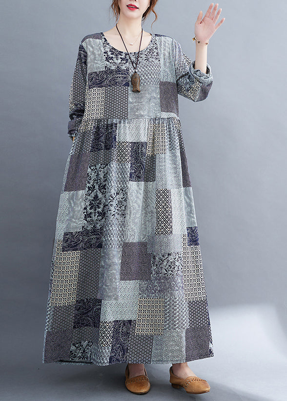 Art Grey Oversized Plaid Exra Large Hem Cotton Holiday Dress Spring LY2384 - fabuloryshop