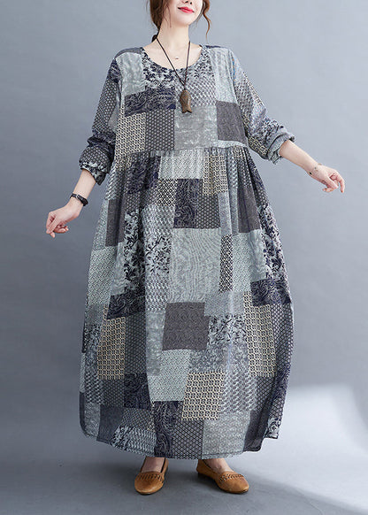 Art Grey Oversized Plaid Exra Large Hem Cotton Holiday Dress Spring LY2384 - fabuloryshop