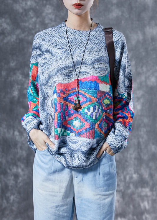 Art Grey Oversized Print Knit Pullover Spring LY4089 - fabuloryshop