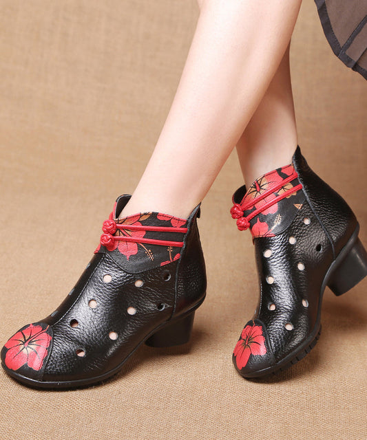 Art Hollow Out Cowhide Leather Boots Splicing Oriental Boots LY0245 - fabuloryshop