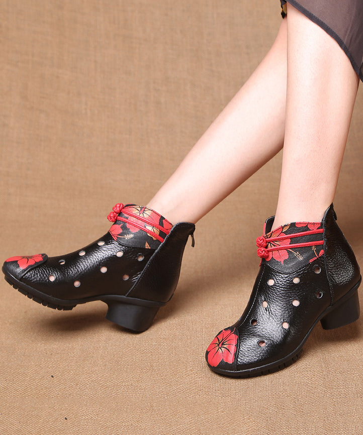 Art Hollow Out Cowhide Leather Boots Splicing Oriental Boots LY0245 - fabuloryshop