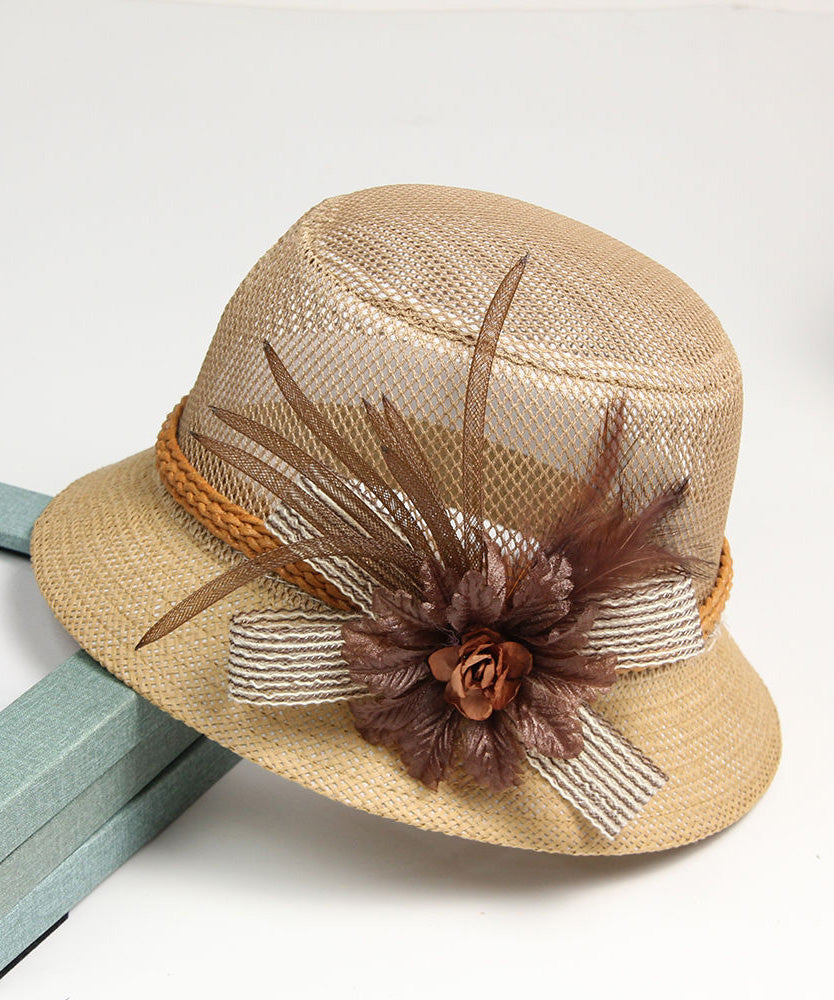 Art Khaki Tulle Floral Floppy Sun Hat LY504 - fabuloryshop