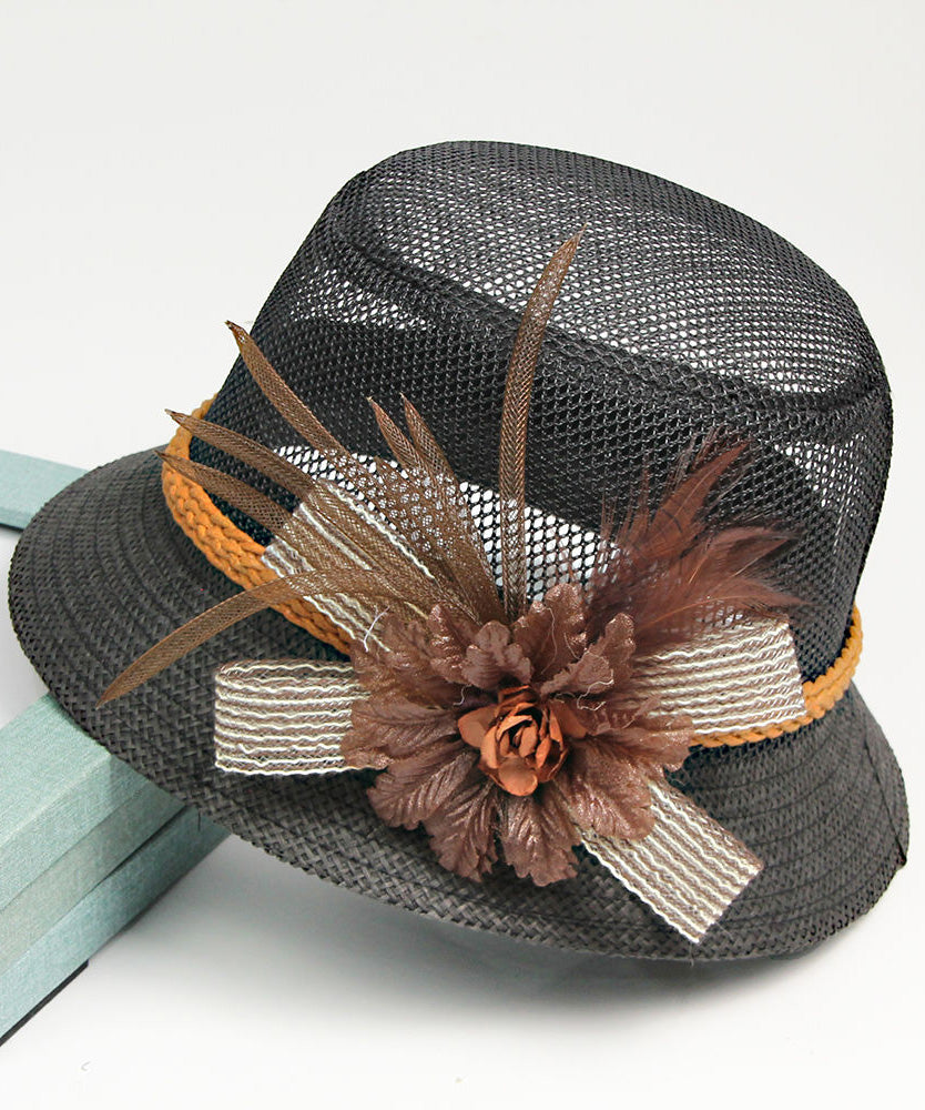 Art Khaki Tulle Floral Floppy Sun Hat LY504 - fabuloryshop