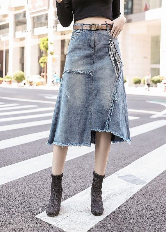 Art Light Blue Asymmetrical Patchwork High Waist Denim Skirt Summer TY1092 - fabuloryshop