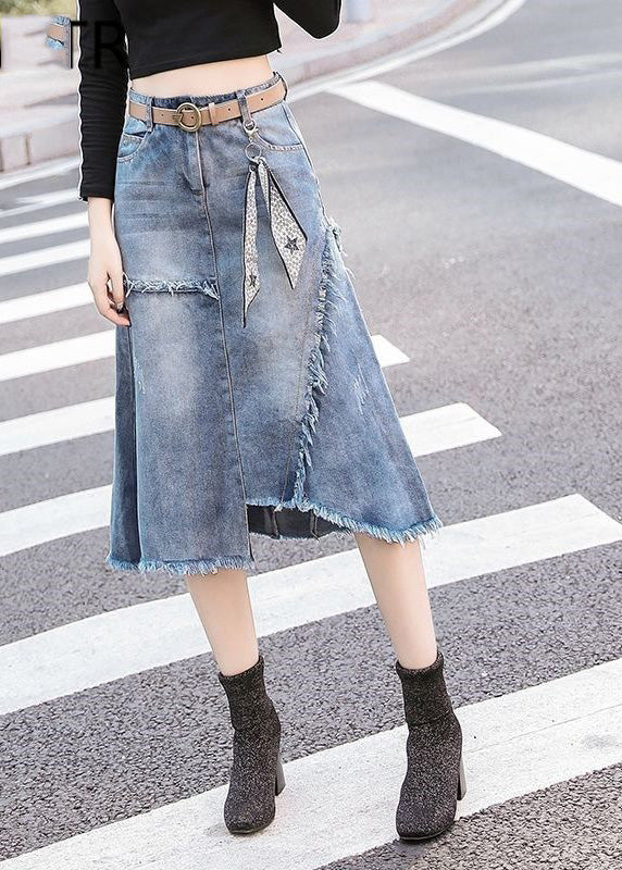 Art Light Blue Asymmetrical Patchwork High Waist Denim Skirt Summer TY1092 - fabuloryshop