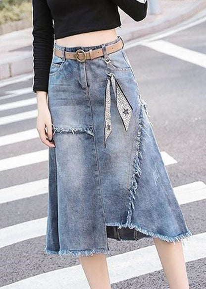 Art Light Blue Asymmetrical Patchwork High Waist Denim Skirt Summer TY1092 - fabuloryshop