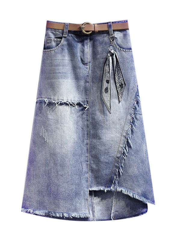 Art Light Blue Asymmetrical Patchwork High Waist Denim Skirt Summer TY1092 - fabuloryshop