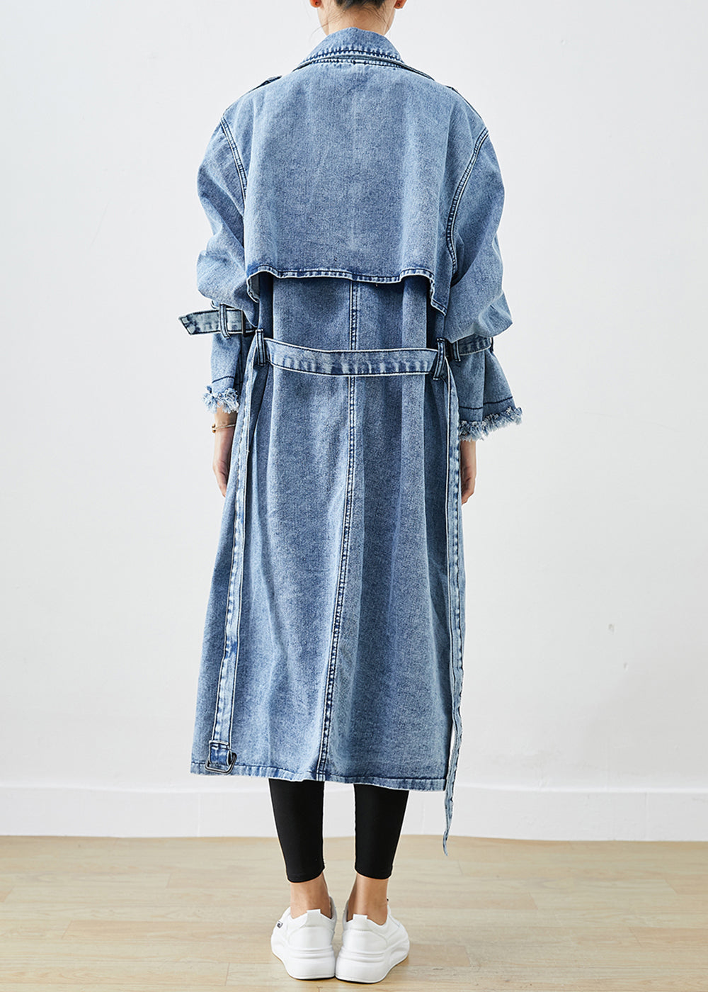 Art Light Blue Lapel Double Breast Denim Trench Coats Fall Ada Fashion