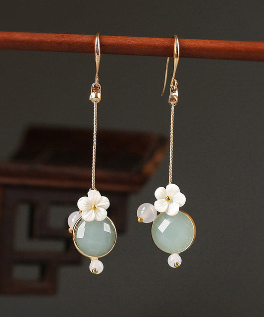 Art Light Green Agate Shell Flower Coloured Glaze Floral Drop Earrings LY2016 - fabuloryshop