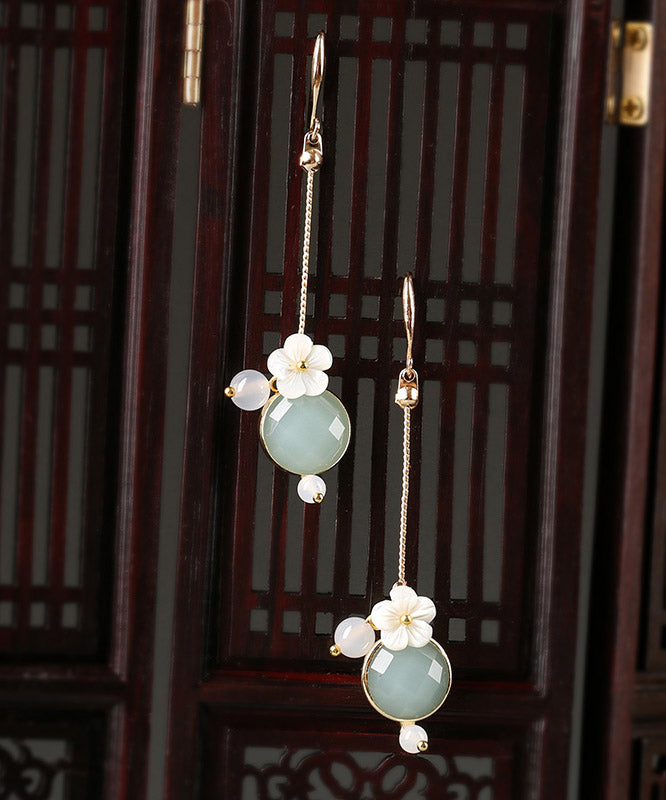 Art Light Green Agate Shell Flower Coloured Glaze Floral Drop Earrings LY2016 - fabuloryshop