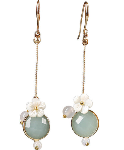 Art Light Green Agate Shell Flower Coloured Glaze Floral Drop Earrings LY2016 - fabuloryshop