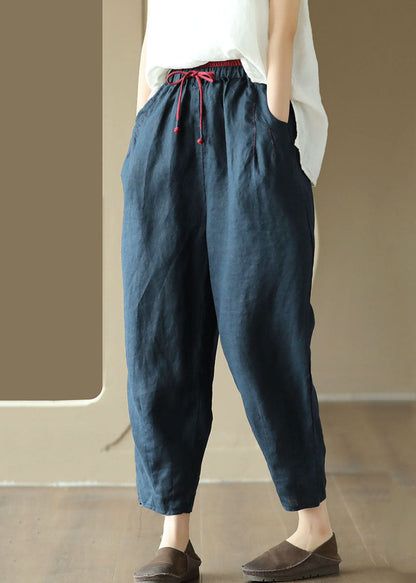 Art Navy Pockets Embroideried Patchwork Linen Pants Summer LY5049 - fabuloryshop